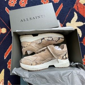 All Saints Beige and Snake Print Sneakers (no box!)